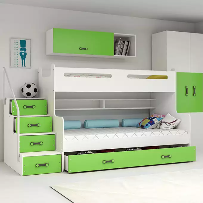 MAX 3 youth bunk bed 120x200 with drawer, green