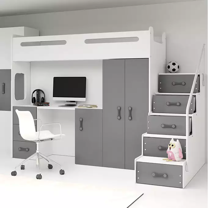 MAX 4 single youth bed 80X200 with table, graphite color - Image 2