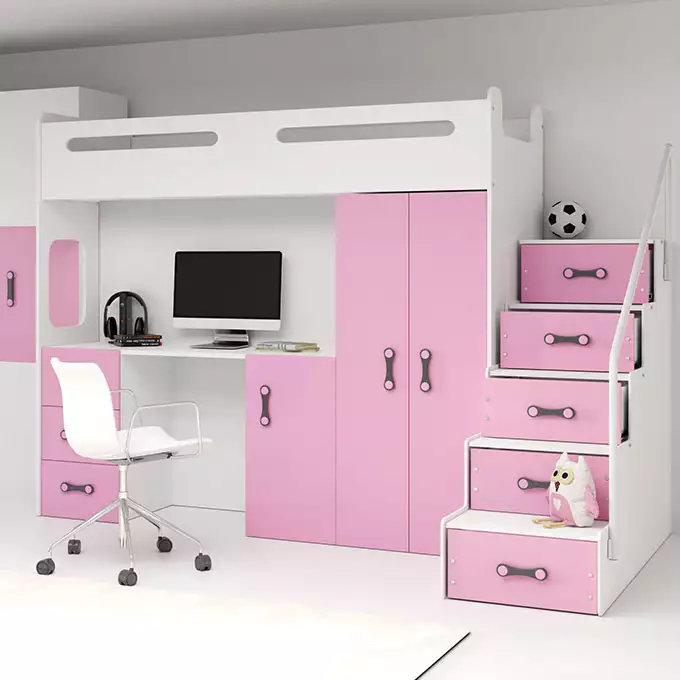 MAX 4 single youth bed 80x200 with mattress and table, pink - Image 2