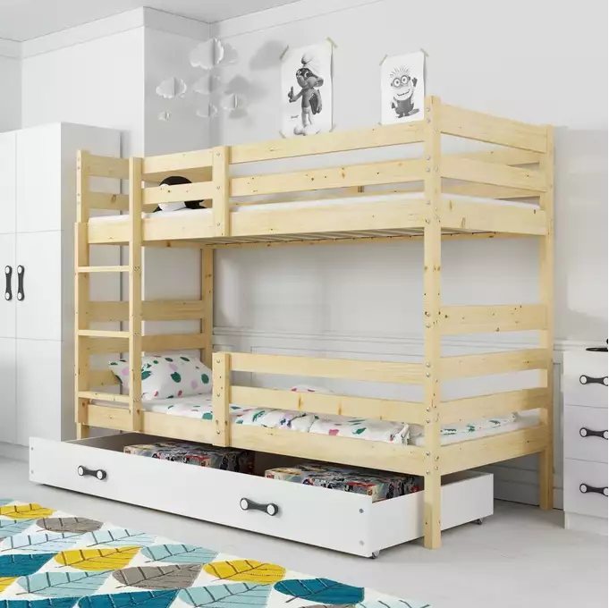 ERYK 90X190 youth bunk bed with mattress and drawer, natural wood - Image 5