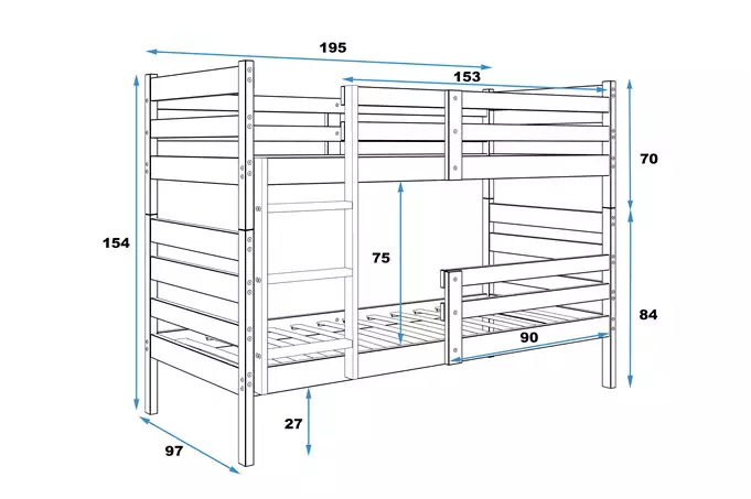 Eryk youth bunk bed 90x190, with mattress, natural wood - Image 5