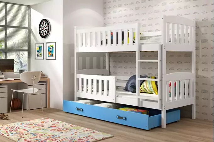 KUBUŚ youth bunk bed 90x190 with mattress and drawer, white/blue - Image 3