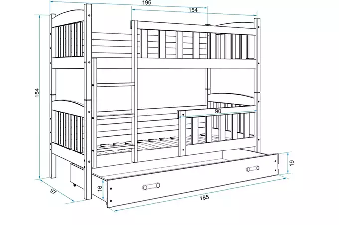 KUBUŚ youth bunk bed 90x190 with mattress and drawer, white/green - Image 5