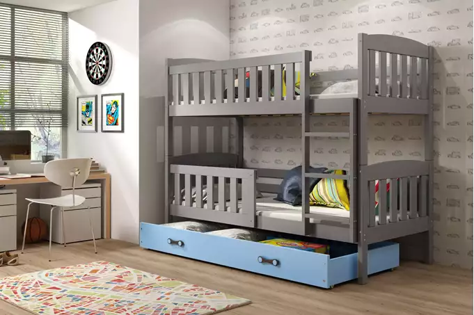 KUBUŚ youth bunk bed 90x190 with mattress and drawer, graphite/blue - Image 3