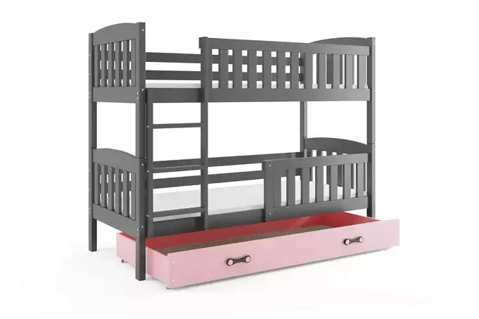 KUBUŚ youth bunk bed 90x190 with mattress and drawer, graphite/pink - Image 4