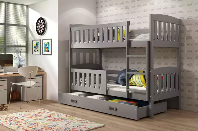 KUBUŚ youth bunk bed 90X190 with mattress and drawer, graphite color - Image 3