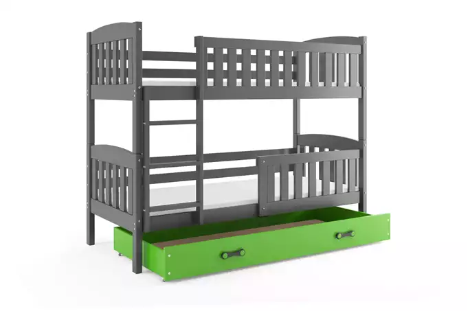 KUBUŚ youth bunk bed 90x190 with mattress and drawer, graphite/green - Image 4