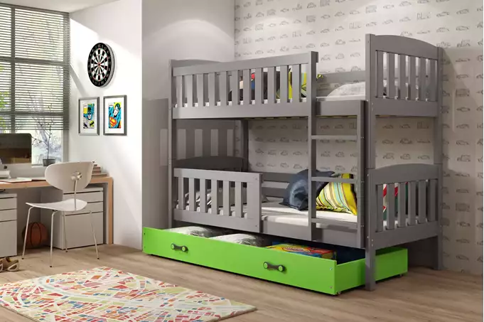 KUBUŚ youth bunk bed 90x190 with mattress and drawer, graphite/green - Image 3