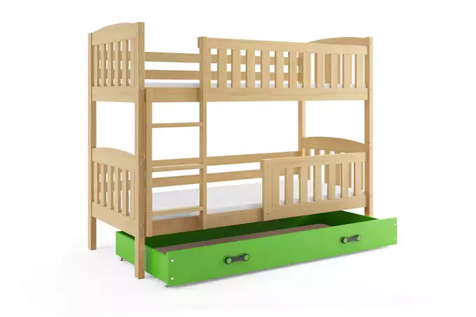 KUBUŚ youth bunk bed 90x190 with mattress and drawer, pine/green - Image 4