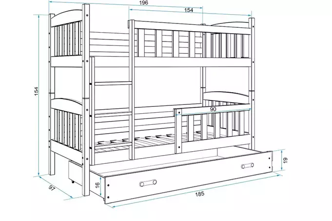KUBUŚ youth bunk bed 90x190 with mattress and drawer, pine/green - Image 5