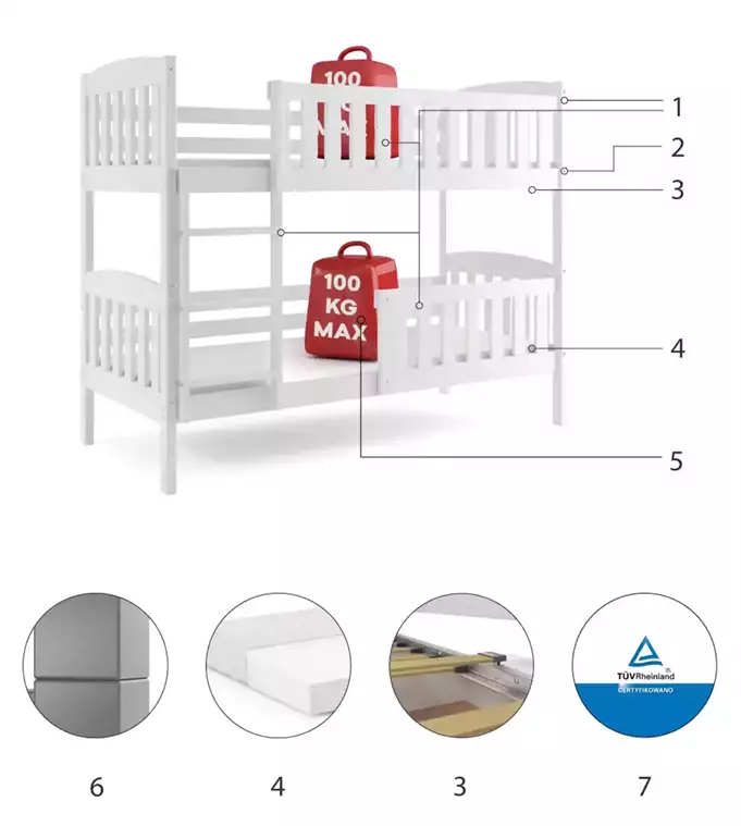 KUBUŚ youth bunk bed 90x200 with mattress, white - Image 6