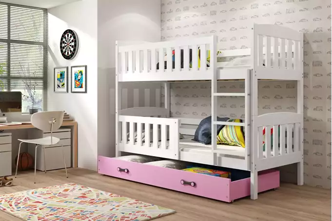 KUBUŚ youth bunk bed 90x200 with mattress and drawer, white/pink - Image 3