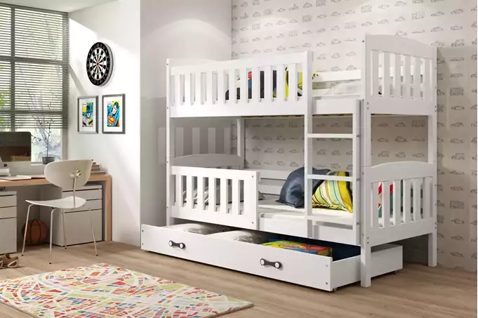 KUBUŚ youth bunk bed 90x200 with mattress and drawer, white - Image 3