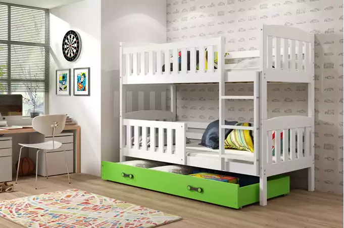 KUBUŚ youth bunk bed 90x200 with mattress and drawer, white/green - Image 3