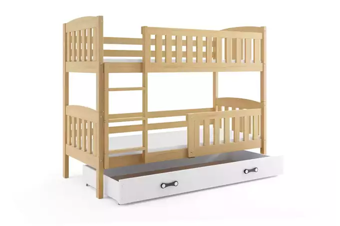 KUBUŚ youth bunk bed 90x200 with mattress and drawer, pine/white - Image 4