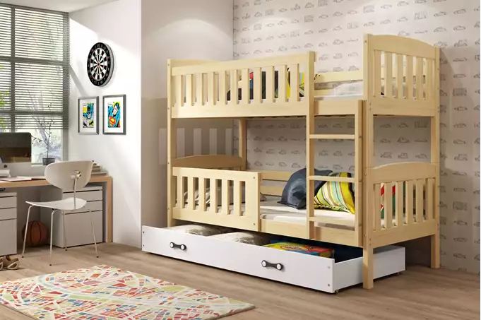 KUBUŚ youth bunk bed 90x200 with mattress and drawer, pine/white - Image 3