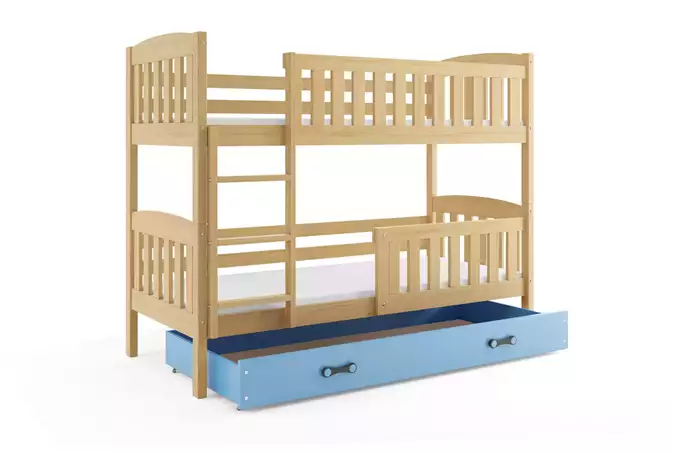 KUBUŚ youth bunk bed 90x200 with mattress and drawer, pine/blue - Image 4