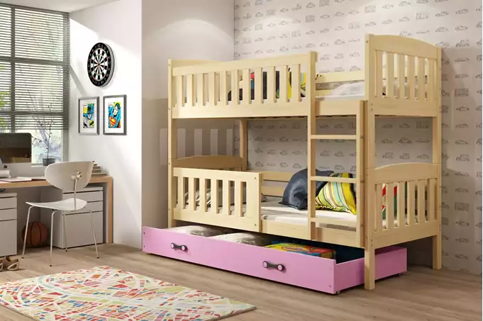 KUBUŚ youth bunk bed 90x200 with mattress and drawer, pine/pink - Image 3