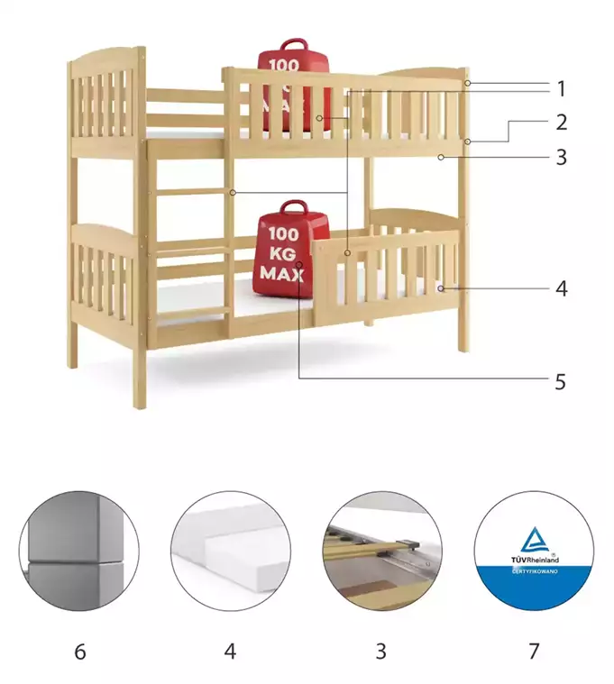 KUBUŚ youth bunk bed 90x200 with mattress, pine - Image 6