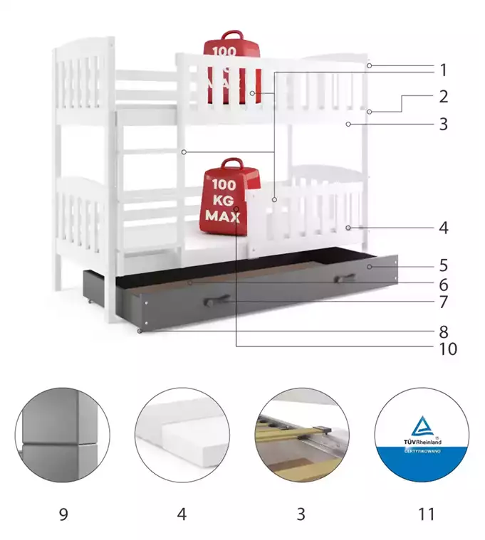 KUBUŚ youth bunk bed 90x200 with drawer, white/graphite - Image 6