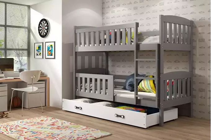 KUBUŚ youth bunk bed 90x200 with drawer, graphite/white - Image 3