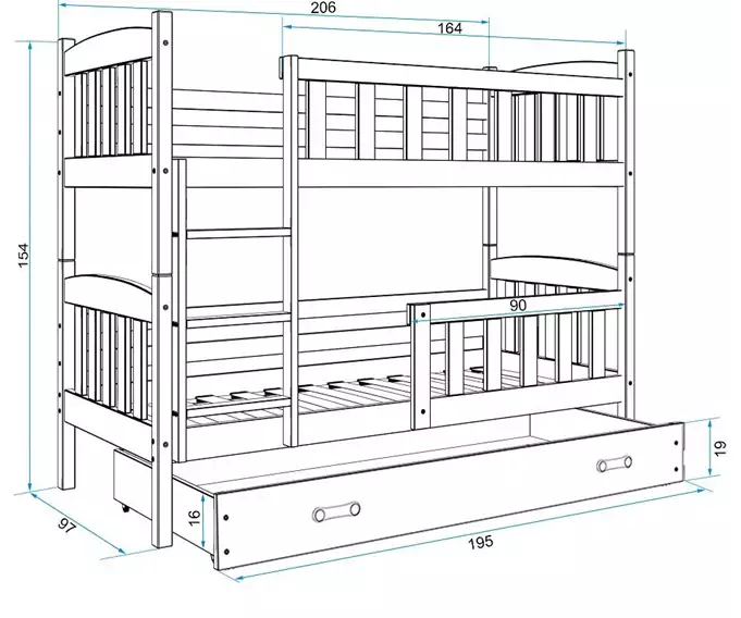 KUBUŚ youth bunk bed 90x200 with drawer, graphite/white - Image 5