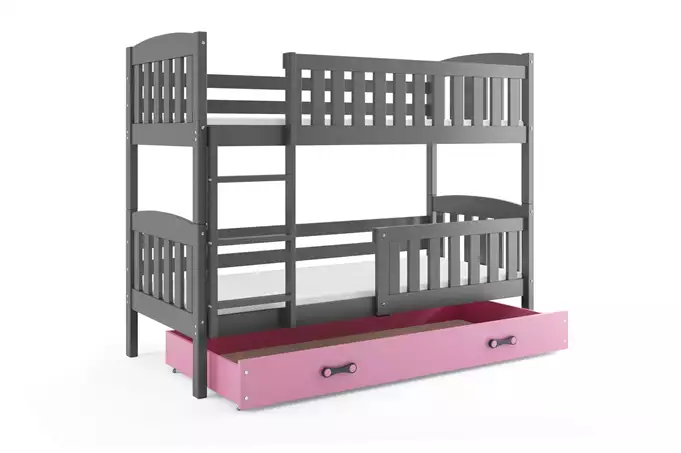 KUBUŚ youth bunk bed 90x200 with drawer, graphite/pink - Image 4
