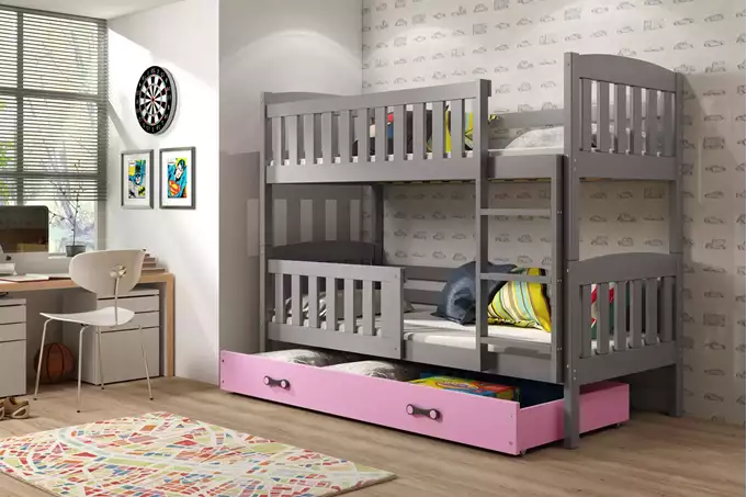 KUBUŚ youth bunk bed 90x200 with drawer, graphite/pink - Image 3