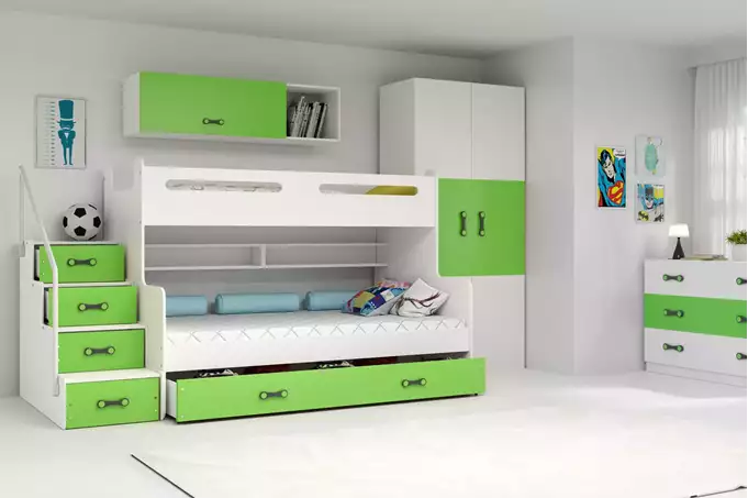 MAX 3 youth bunk bed 120x200 with mattress and drawer, green - Image 3