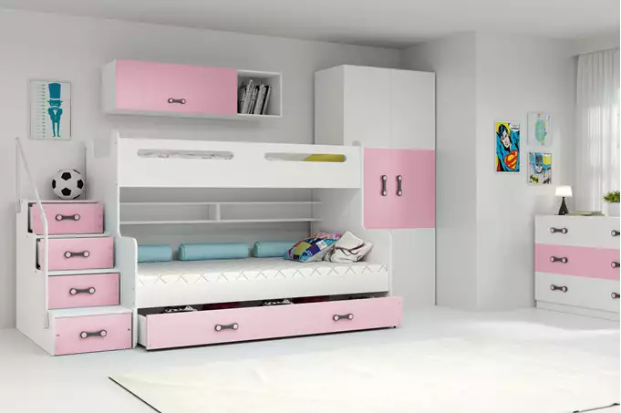 MAX 3 youth bunk bed 120x200 with drawer, pink - Image 4