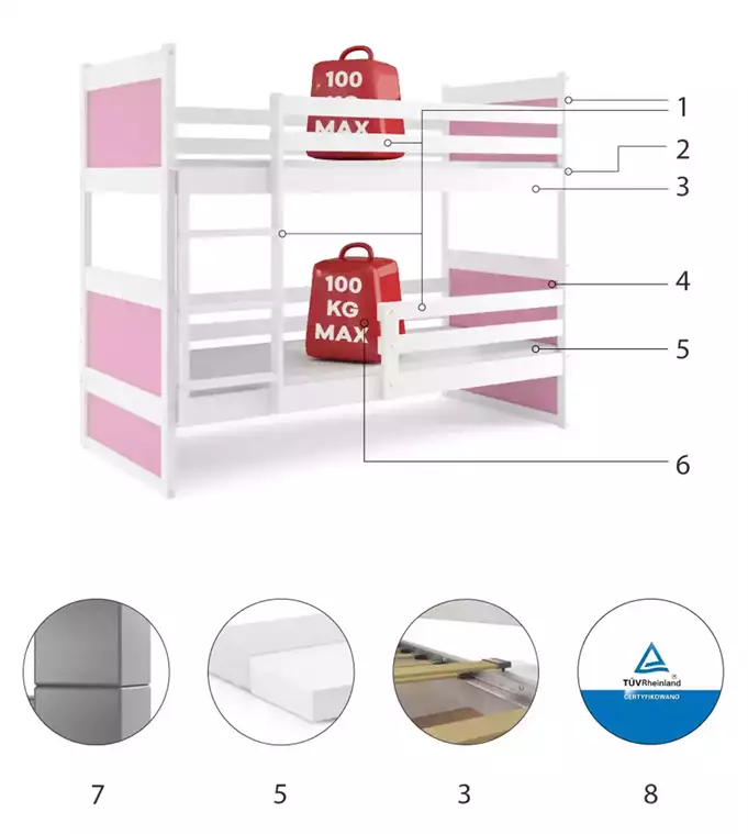 RICO youth bunk bed 90x190, white/pink - Image 6
