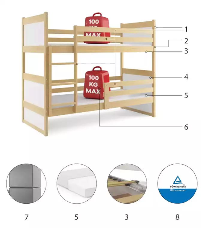 RICO youth bunk bed 90x190, pine/white - Image 6