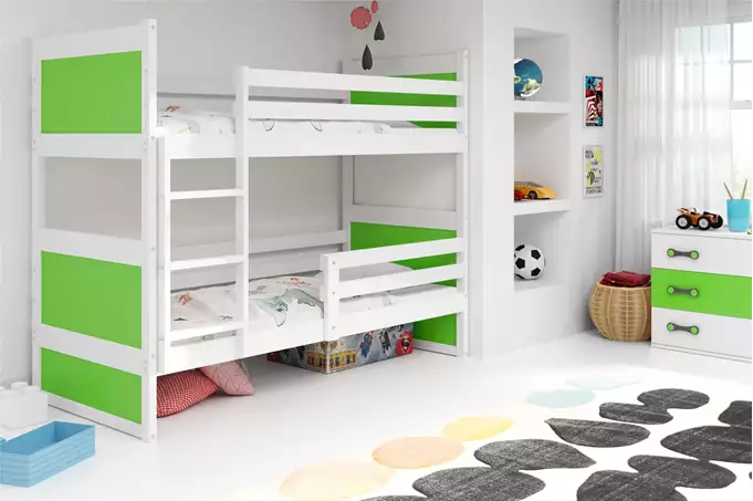 RICO youth bunk bed 90x190 with mattress, white/green - Image 4