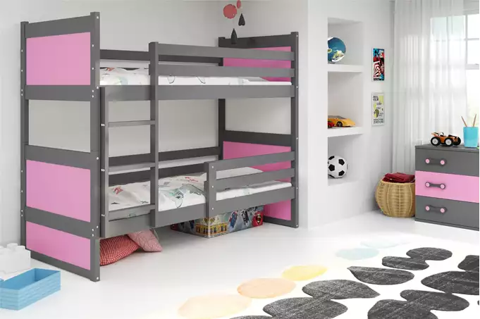 RICO youth bunk bed 90x190 with mattress, graphite/pink - Image 4