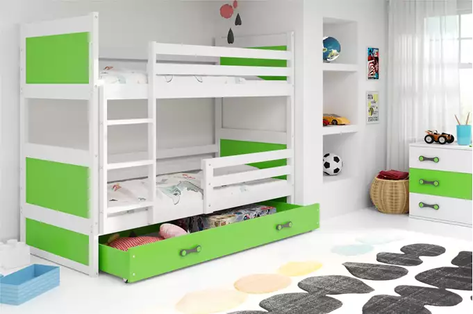 RICO youth bunk bed 90x190 with mattress and drawer, white/green - Image 4