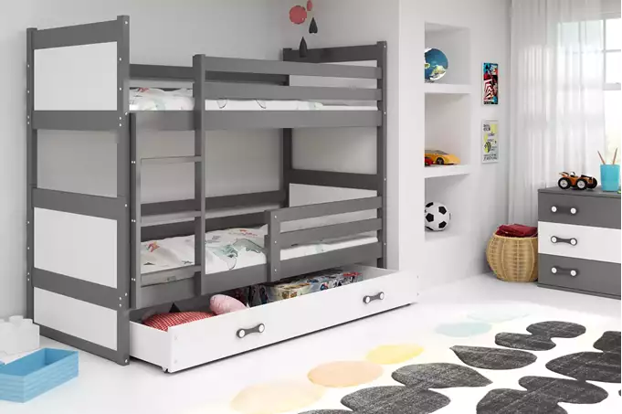 RICO youth bunk bed 90x190 with mattress and drawer, graphite/white - Image 3
