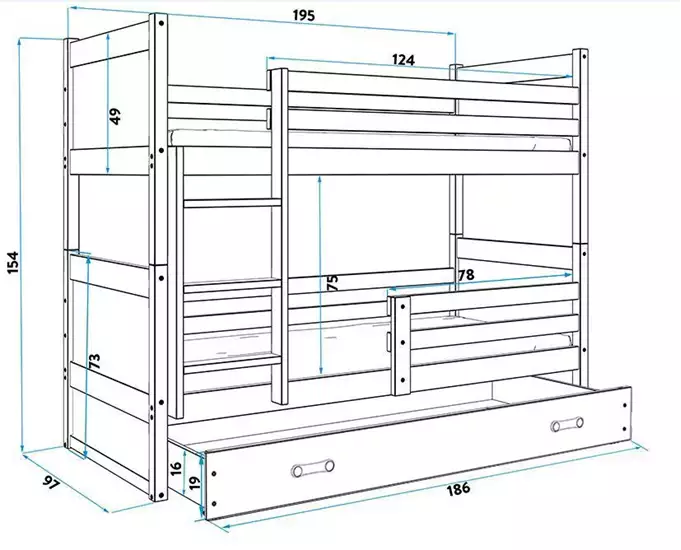 RICO youth bunk bed 90x190 with mattress and drawer, graphite/white - Image 5