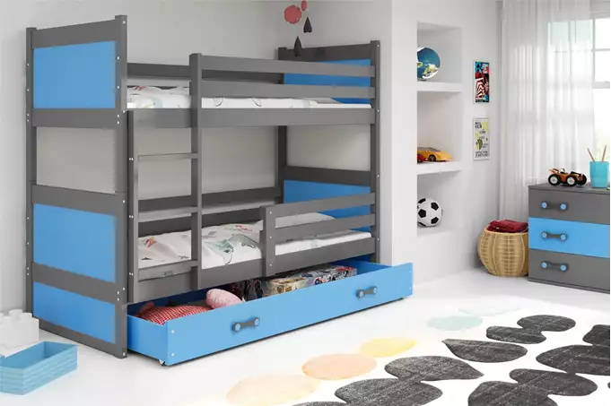 RICO youth bunk bed 90x190 with mattress and drawer, graphite/blue - Image 4