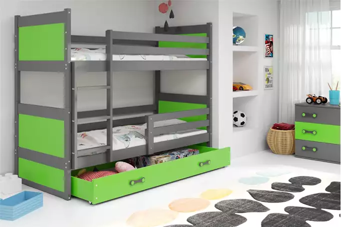 RICO youth bunk bed 90x190 with mattress and drawer, graphite/green - Image 4