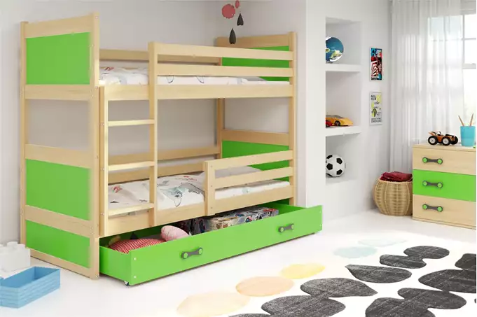 RICO youth bunk bed 90x190 with mattress and drawer, pine/green - Image 3