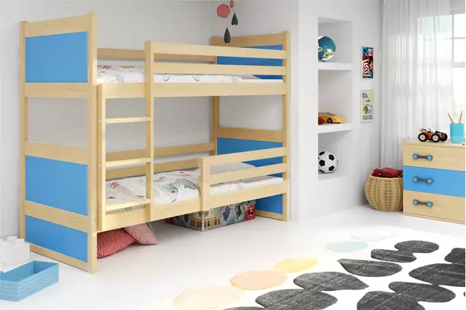 RICO youth bunk bed 90x190 with mattress, pine/blue - Image 4
