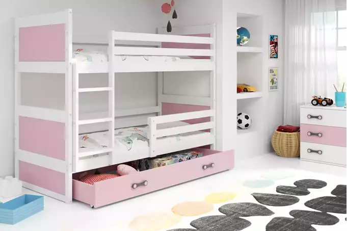 RICO youth bunk bed 90x190 with drawer, white/pink - Image 3