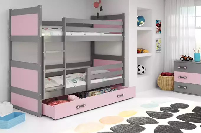 RICO youth bunk bed 90x190 with drawer, graphite/pink - Image 3