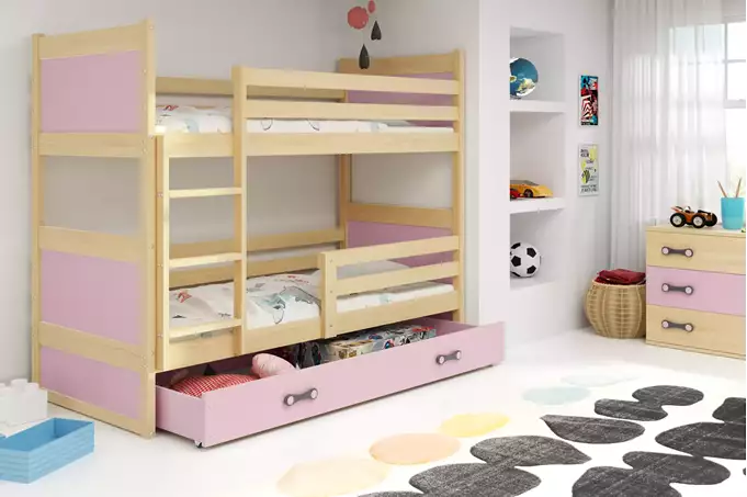 RICO youth bunk bed 90x190 with drawer, pine/pink - Image 3