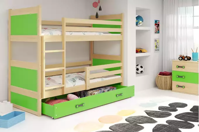 RICO youth bunk bed 90x190 with drawer, pine/green - Image 3