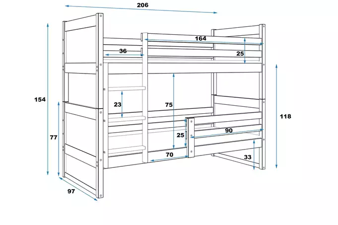 RICO 90X200 youth bunk bed with mattress, graphite color - Image 4