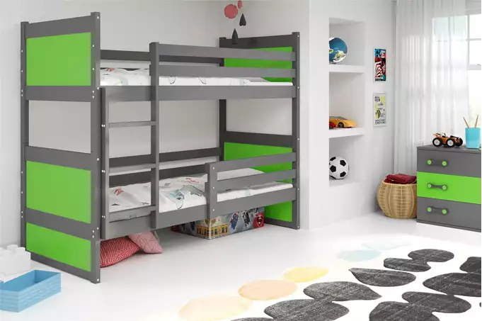 RICO 90X200 youth bunk bed with mattress, graphite/green - Image 4