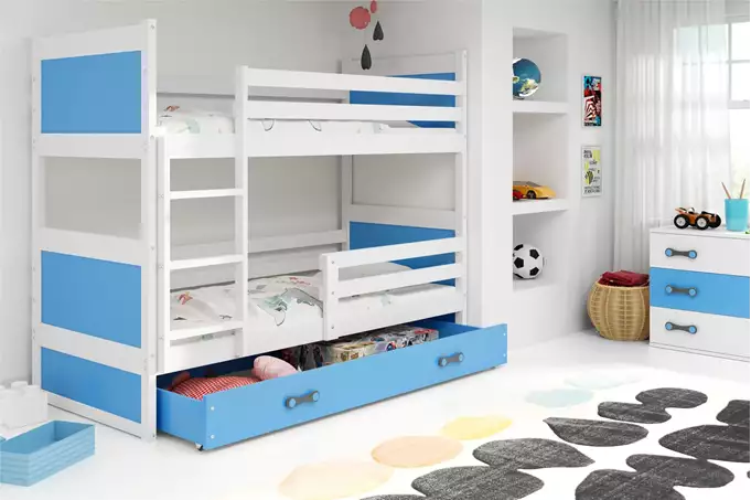 RICO youth bunk bed 90x200 with mattress and drawer, white/blue - Image 3