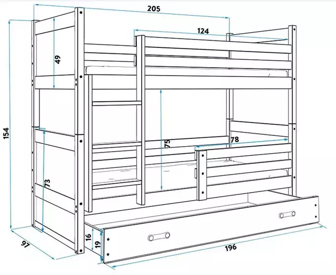 RICO 90X200 youth bunk bed with mattress and drawer, graphite/green - Image 3