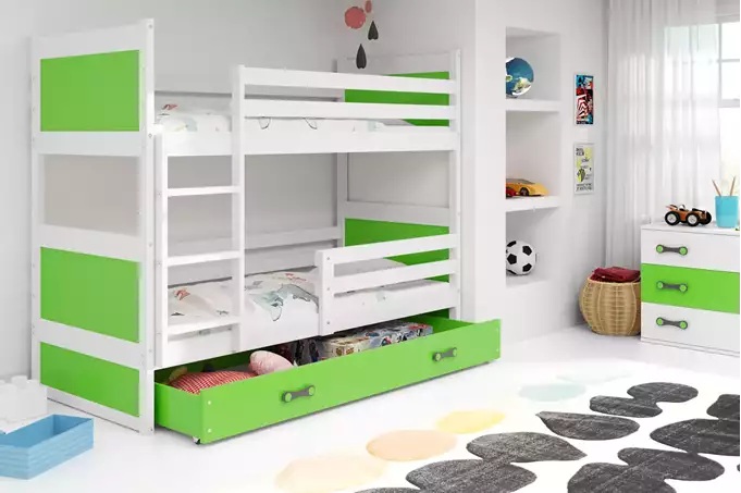 RICO youth bunk bed 90x200 with drawer, white/green - Image 4